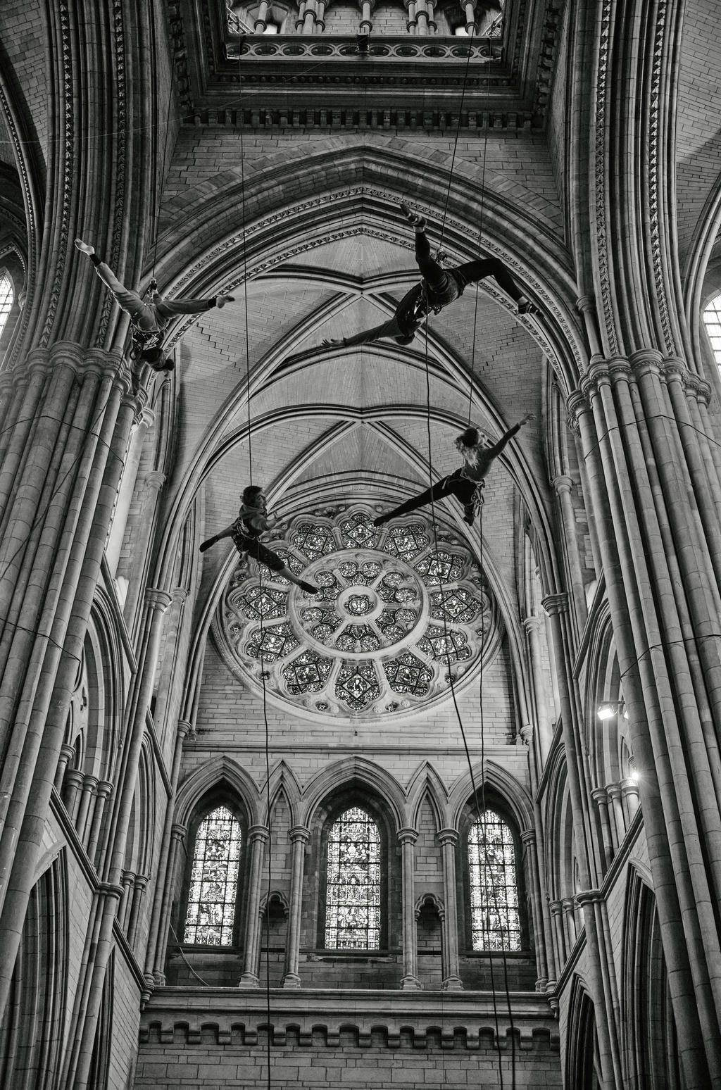 Yskynna Vertical Dance Company rehearsing inside Truro Cathedral